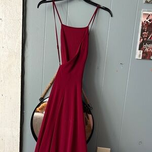 Lulu's Deep Red Backless Spaghetti Strap Gown
